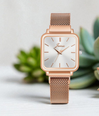 JAINX Rose Gold Mesh Magnet Chain Analog Watch  - For Women