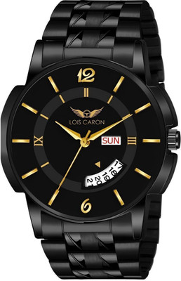 LOIS CARON LCS-8573 All Black Day & Date Functioning Long Life Black Plated Analog Watch  - For Men