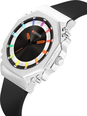 FENTON WATCHES Fnt-90122 Wrist Watch, Multicolour , Silver Case, Black Silicon Strap Analog Watch  - For Men