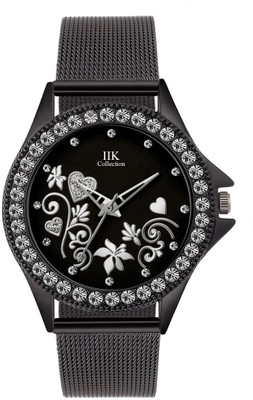 IIK Collection IIK-3195W Watch for Women Black Studded Dial with Black Studded Case & Bracelet Strap Analog Watch  - For Women