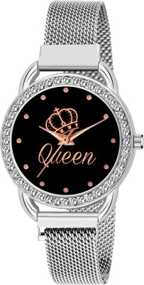 KINGLAND New Queen Black Dial Silver Maganet Strap Watch For Girl Analog Watch  - For Girls