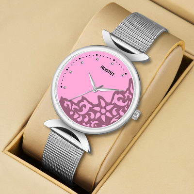 RUSTET LD-L21-BLK-CH LD-L21-PNK-CH Silver Mesh Strap Girls Analog Watch  - For Girls