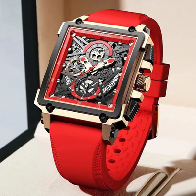 OVERFLY 8936-Red Dial Chronograph Luxury Sports LIGE Analog Chronograph with Date Display Military Sports Analog Watch  - For Men