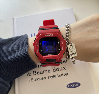 Trex 601 Sport Digital Square Dial Alarm LED Light Display Silicone Strap Digital Watch  - For Girls