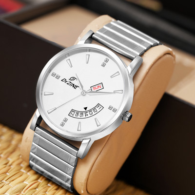 Dezine Silver Elegance: Timeless Sophistication Day Date Function Analog Watch  - For Men