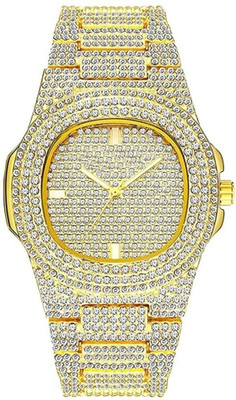 DAENTERPRISES New Gold Plated Quartz Cuban Link Chain Necklace Bracelet Analog Design Analog Watch  - For Men & Women