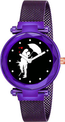 RECARO Black Dial Couple Chhatari Designer Purple maganet Strap Watch For Girl Analog Watch  - For Girls