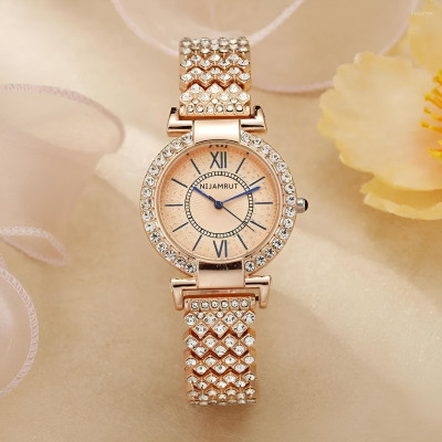 NIJAMRUT DRW23 ROSEBLUE women watch Lady Luxury Dial with Roman Marker in Diamond Studed Round case &bracelet Strap Analog Watch  - For Women