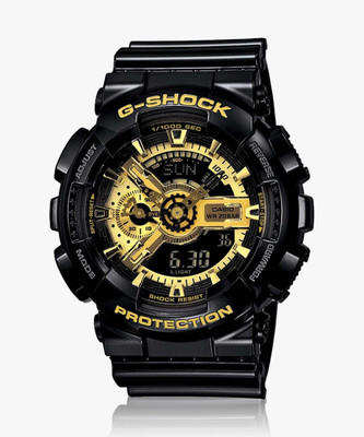 CASIO GA-110GB-1ADR G-SHOCK GA-110GB-1ADR Black-Gold Dial Resin Strap Analog-Digital Watch  - For Men