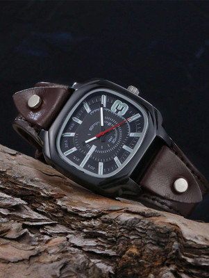 Laksh Brown Sqaure genuine leather strap Vintage Square Dial Analog mens watch Analog Watch  - For Men