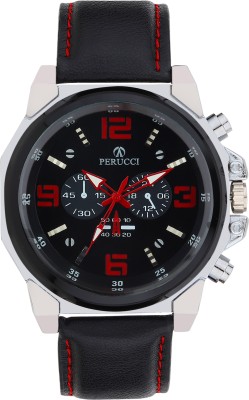 Perucci Perucci 9999 Big Black & Silver Black Dial Red Print Black Strap Perucci Premium Analog Watch Analog Watch  - For Men