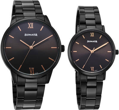 SONATA Perfect Pairs Sonata Perfect Pairs Quartz Black Round Dial Men's and Women's Pairs Watch / Analog Watch  - For Men & Women