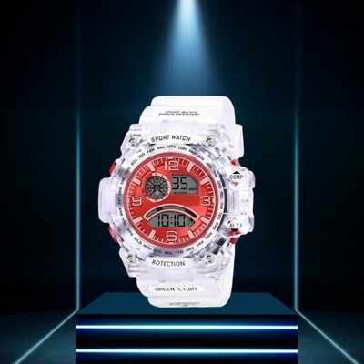 Alkhwatches Red Transparent MULTI-FUNCTION ( DATE / DAY / TIME / ALARM / LIGHTING ) Digital Watch  - For Boys & Girls