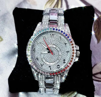 RS TRADER CO LUXURY FASHION MULTI DIAMOND CRYSTAL DIAL STAINLESS STEEL SILVER CHAIN SRA Analog Watch  - For Men & Women