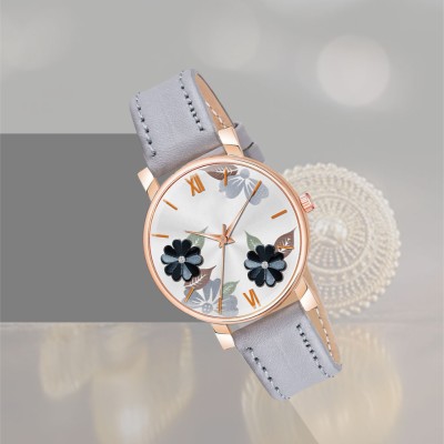 Alkhwatches Elegant Rose-Gold Floral Dial Watch with Soft Leather Strap & Butterfly Accents Analog Watch  - For Girls