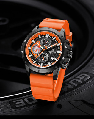 Alix Orange chronograph with black dial silicon strap long lasting waterproof Analog Watch  - For Men