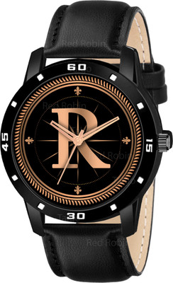 Red Robin ALPHA-R-AVO-BLK-L Fancy Design Stylish ALPHABET R Dial Black Leather Strap Men Wrist Watch Analog Watch  - For Boys
