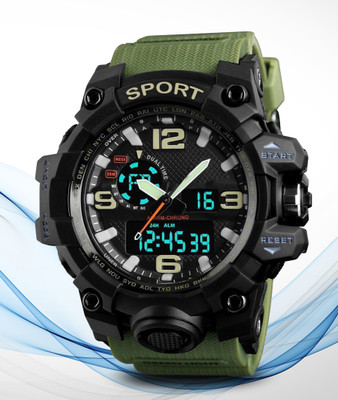 Harbor A standout boys’ watch with a trendy green PU strap Analog-Digital Watch  - For Boys