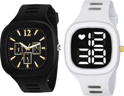 KIMY traditional style for men & boys silicone straps & round_Square dial Analog-Digital Watch  - For Men