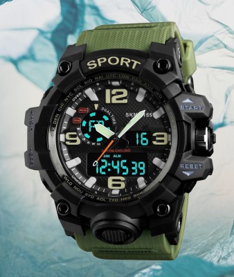 AWEX SKM 1155 Green Sports Watch with Multifunction Design and Green Strap Analog-Digital Watch  - For Boys