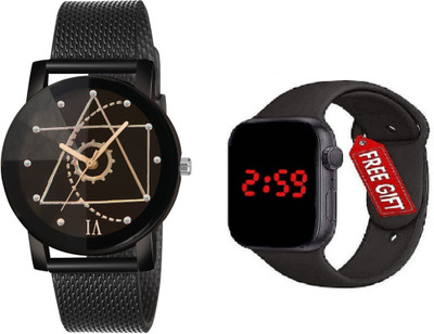 Quefit Black Watch Combo Analogue Black dial & Bracelet Watch-Digital Watch Pack of 2 Analog with Digtal Analog Watch  - For Boys & Girls