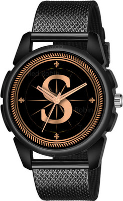 Welix ALPHA-S-J16-BLK-SFR Fancy Design Stylish ALPHABET S Dial Black Leather Strap Men Wrist Watch Analog Watch  - For Boys