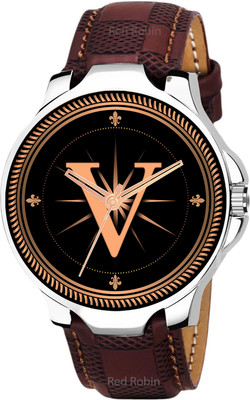 PRATHSHYA ENTERPRISE F09-05ALPHA-V-3K-SIL-BLK-L Fancy Design Stylish FKALPHABET B Dial Black Leather Strap Men Wrist Watch Analog Watch  - For Boys