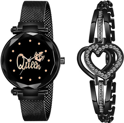 ELRINZA Black Queen Dial with Bracelet Black Queen Dial with Bracelet Analog Watch  - For Girls