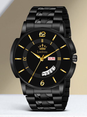LIMESTONE All Black Day & Date Functioning Long Life Black Plated Chain HMTS Quartz Analog Watch  - For Men