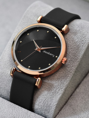 Dressberry Refined Rose Gold Case with Smooth Black Silicone Strap Analog Watch  - For Women