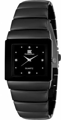 IIK Collection IIK-052M Men Watches Black Studded Square Dial Metal Bracelet Chain & Push Button Lock Analog Watch  - For Men