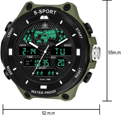 ZEKU 9084 DUAL TIME GREEN New Attractive Sport look Design Military Green LED Calendar and time and date Analog-Digital Watch  - For Men