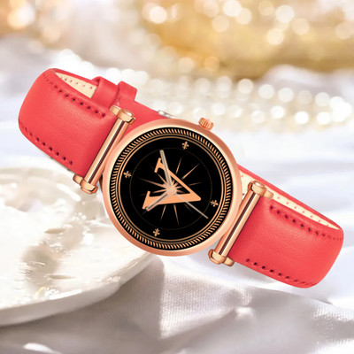 Red Robin GEN-RLX-L-ALPHA-V-RED-L-1 prominent letter 'V' on RLX-WOMAN dial Red Leather Casual,Formal,Party,Wedding Analog Watch  - For Girls