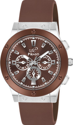 PIRASO HUB 8905 SILVER & BROWN SILICONE STRAP Piraso Brown Dial & Brown Silicone Strap Analog Watch For Men Analog Watch  - For Men