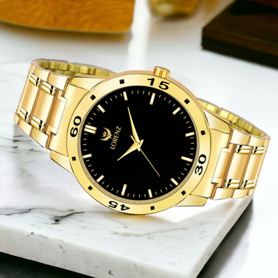 LORENZ MK-3012K Lorenz Black Dial Stainless Steel Golden Watch 1 Year Warranty & Water Resistant Analog Watch  - For Men