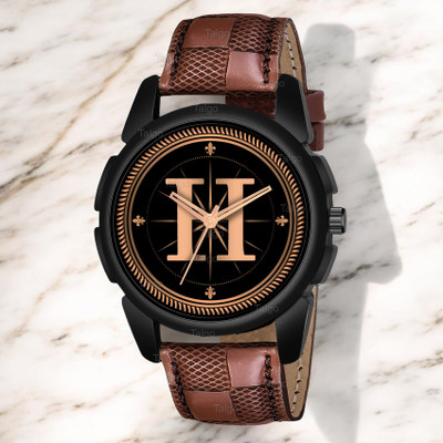 Natrix ALPHA-H-J16-BLK-BRW-CHL Fancy Design Stylish ALPHABET H Dial Brown Leather Strap Men Wrist Watch Analog Watch  - For Boys