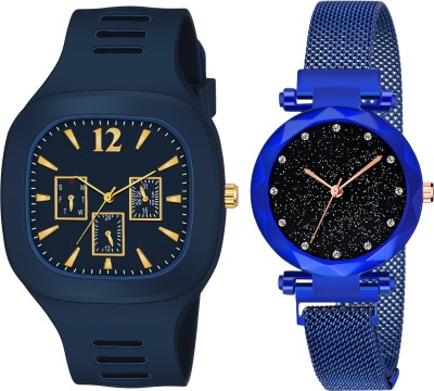 Motugaju Blue Analog Square And Round Dial Silicon And Magnet Belt Watch Analog Watch  - For Men & Women