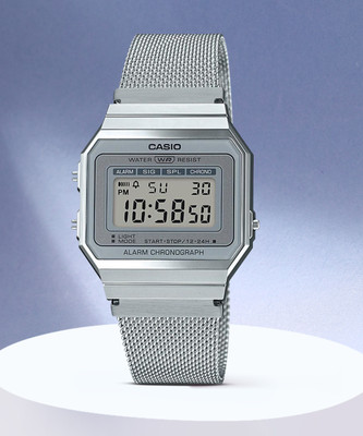 CASIO A700WM-7ADF Vintage A700WM-7ADF Silver Dial Silver Stainless Steel Mesh Band Digital Watch  - For Men & Women