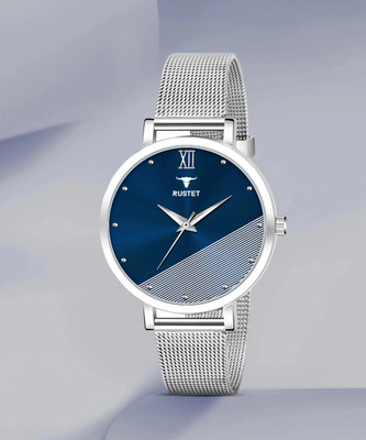 RUSTET LD-L41-BLK-CH LD-L41-BLU-CH Silver Mesh Strap Girls Analog Watch  - For Women