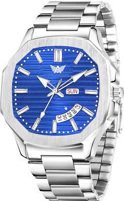 ABREXO Abx6000-Blue TRENDING Day & Date Working Square Blue Dial Silver Quartz Watch For Boys Analog Watch  - For Men