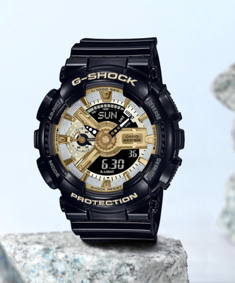 CASIO GMA-S110GB-1ADR G-SHOCK WomenGold-Silver Dial Black Resin Strap Analog-Digital Watch  - For Women