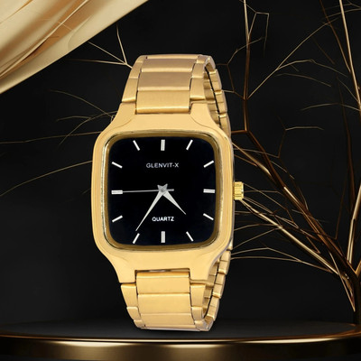 GLENVIT-X M-1 DESIGNER Mens Watch SQUARE DIAL QUARTZ Golden Stainless Steel, Minimalist Design Analog Watch  - For Men