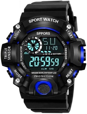 DAENTERPRISES New Blue Day & Date Dial and Black Silicone Strap Multifuntional Alarm Watch Digital Watch  - For Boys & Girls