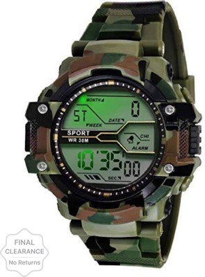 Trex CH_012 Sport Green Army Pattern Multi Function Stop Watch Alarm Water&Shock Resistance Digital Watch  - For Boys