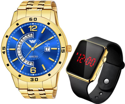 ABREXO Elegant Golden Date Working Analog watch with Metal LED Band Best Combo Analog Watch  - For Men