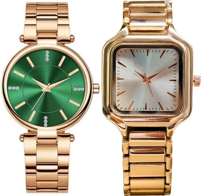 VELONO Women's Analog Wrist Watch combo 2 pc Square & Round Green Dial with Chain strap Watch For Girls Analog Watch  - For Women