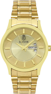 ELIVORFASHIONINDIA Premium Golden Chain Day and Date Feature Analog Stainless Steel ELIVOR Stylish Watch Mens Luxury Weekly Display Calendar Wristwatches Fashion Analog Watch  - For Men