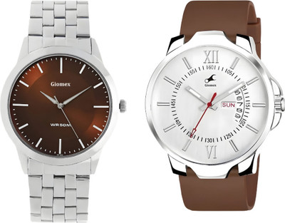 Giomex 1584SM04_1 Brown Plain -Combo-DD White Silicon Brown Strap 1584SM04_1 Brown Plain -Combo-DD White Silicon Brown Strap Analog Watch  - For Men & Women