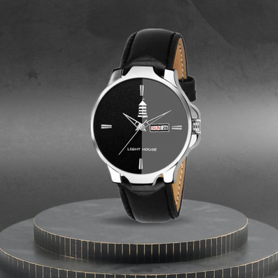 light house Trendy Black Dial Day & Day Wrist Leather Analog Watch - For Men & Boys Analog Watch  - For Men