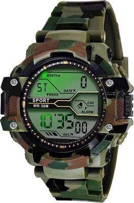TERIZLA ch-012 Green Solitary Affrican Army Pattern Alarm,StopWatch,Calendar Function Digital Watch  - For Men